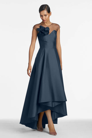 NWT Sachin & Babi Blakely Tulle Cap Sleeve Hi-Low Formal Dress Navy Women's 12