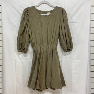 Phie Collective 100% Cotton 3/4 Sleeve Mini Dress Olive Green Taupe Women's S