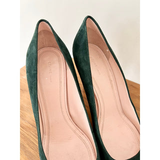 Celine Suede Pointed Toe Stiletto Heels Pump Shoes Teal Green Women's Sz 38.5/ 8