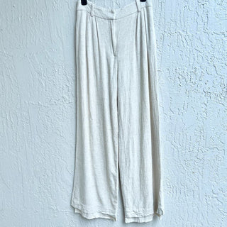 Oscar High Rise Pleated Front Linen Wide Leg Pants Cream Women's UK 12 / US 8