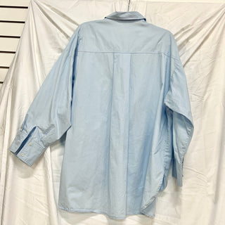 Market Long Sleeve Side Vent Oversized Hi-Low Button Front Shirt Pale Blue Med