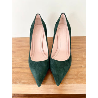 Celine Suede Pointed Toe Stiletto Heels Pump Shoes Teal Green Women's Sz 38.5/ 8