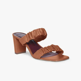 Staud Frankie Leather Ruched Block Heel Stappy Sandal Tan Brown Women Size EU 39