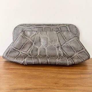 Lauren Merkin Embossed Animal Print Women's Purse Clutch Bag Gray Large