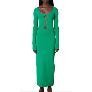 NWT NIA Long Sleeve Keyhole Cut Out Maxi Dress Blush Green Women's Size Small