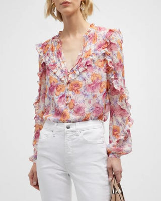 Veronica Beard Abra Floral Ruffle Blouse With Tanktop Multicolor Womens Size 4