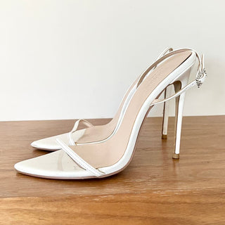 Femme Faux Leather Lyon Slingback Stiletto Sandal White Women's Size 38 / 7.5