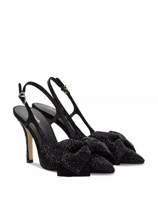 Larroudé Elle Crystal Embellished Bow Slingback Pumps Black Suede Womens Size 10