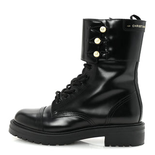 NWOT Dior D-Strike Calfskin Leather Lace Up Combat Ankle Boots Black Women EU 41