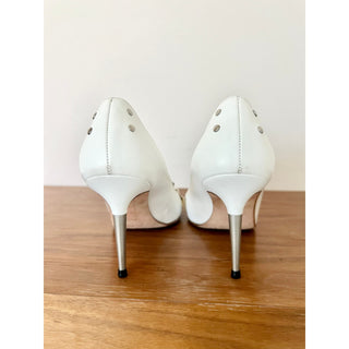 Manolo Blahnik Leather Peep Toe Stiletto Heels Sandal White Womens Size 36.5/6.5