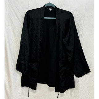 MYK Pure Silk Long Sleeve Open Front Kimono Robe Top Black Women's Size Small