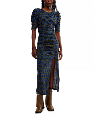 Free People Briella Floral Ruched Bodycon Midi Dress Army Combo Women's Small