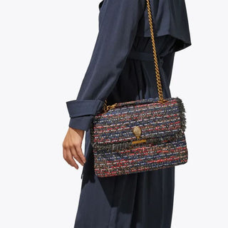 NWT Kurt Geiger Kensington Frayed Edges Chain Straps Tweed Bag Red Large