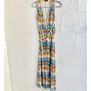 Missoni Sleeveless Woven Chevron V Neck Maxi Dress Multicolor Women's Medium