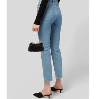 Vintage Clara Kasavina Metallic Crystal Beaded Chain Clutch Evening Bag Black