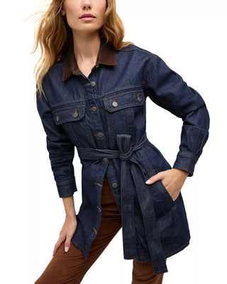 NWOT Veronica Beard Jean Mikaela Shacket with Corduroy Collar Indigo Rinse Small