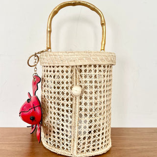 La Quijana Wicker Woven Bucket Bag Cream With Red Lobster Pouch Women's