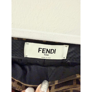 Fendi FF Logo 100% Silk High Waisted Wide Leg Trouser Pants Brown Women's Size 6