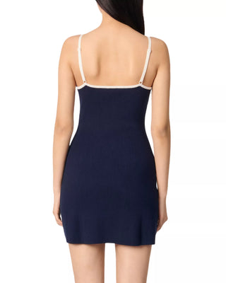 NWT Maje Sleeveless Straight Neck Rib Knit Bodycon Short Dress Navy White Size 6