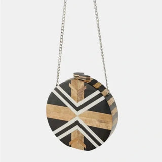 NWT Zara Multicolor Wood Circle Crossbody Bag with Chain Strap Black/White