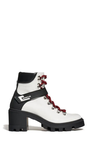 Moncler Carol Chunky Lug Soles Ankle Hiking Boots White Black Women's EU 39.5