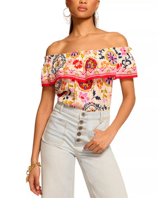 NWT Ramy Brook Maia Floral Off Shoulder Blouse Top White Maya Combo Womens Large