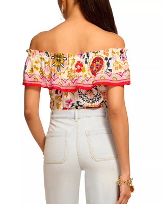 NWT Ramy Brook Maia Floral Off Shoulder Blouse Top White Maya Combo Womens Large