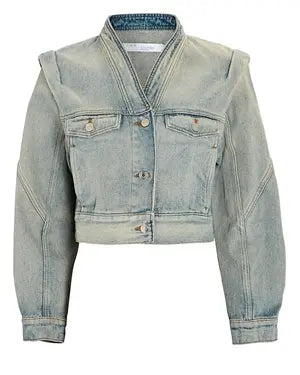 IRO Paris Quince Cropped Denim Jean Jacket Light Blue Womens Size 36 FR / 4 US
