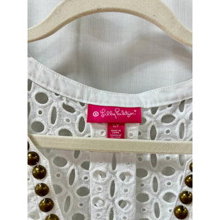 Lilly Pulitzer Eyelet Tunic Swim Cover Up with Gold Studded Neckline White S/P