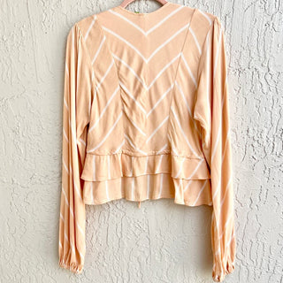 Free People Puff Sleeve Striped Ruffle Samifran Top Blouse Peach Women's Size XS