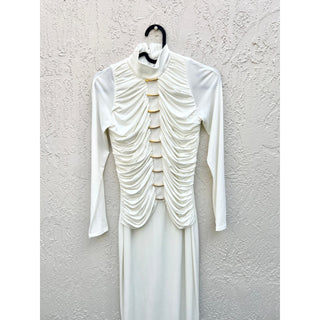 Fernando Claro Circinus Long Sleeve Straight Maxi Dress Circinus White Small