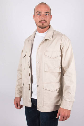 Haikure Canvas Long Sleeve Zip Up Outdoor Utility Field Jacket Beige Mens Medium