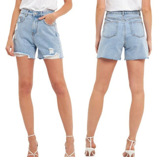 Grey Lab High Waisted Destroyed Frayed Hem Denim Shorts Blue Women's Size XS