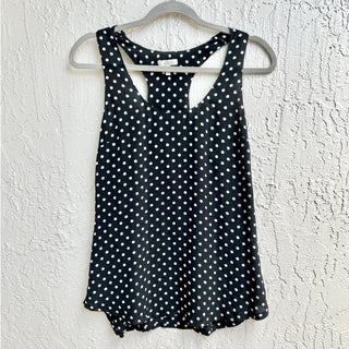 Joie Sleeveless Polka Dot Silk Racerback Tank Top Black White Women's Size XS