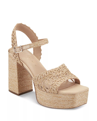 NWOT Marc Fisher LTD Chayse Raffia Platform Sandals Light Natural/Cream Womens 9