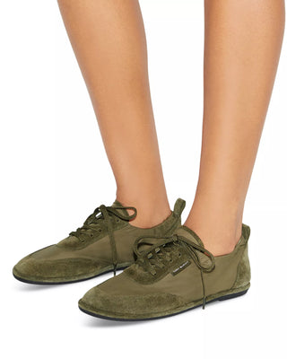 Tory Burch Nylon Suede Low Top Ballet Sneakers Army Green Women's Size US 5
