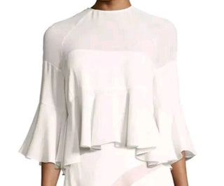 Alexis Albania Ruffle Bell Sleeve Round Neck Silky Blouse Top Cream Women's S