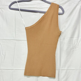 NWOT Zimmermann Asymmetric Neck Ribbed Jersey One Shoulder Top Camel Women's 0