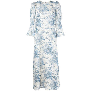 Reformation Puff Sleeve Carolena Floral Print Midi Dress Blue Women's Size 12