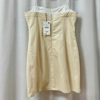 NWT Zara Sleeveless Spaghetti Strap Mini Dress Ecru Beige Combination Women's L