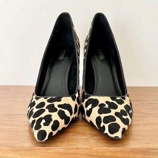 Michael Kors Dyed Hair Cow Fur Leather Pump Shoes Black Cream Women's Size 9.5