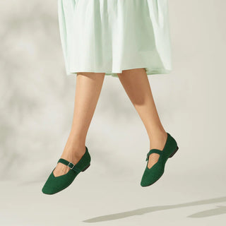NWOT  Vivaia Margot Knit Square Toe Mary Jane Flats Forest Green Women's EU 41.5