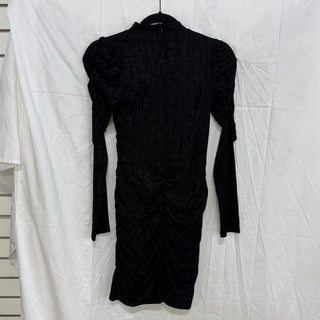 NWT H&M Patterned Long Sleeve Stand Collar Draped Mini Dress Black Women's XS