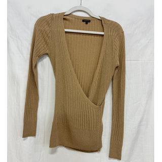 Le Lis Blanc Long Sleeve Ribbed Surplice Wrap Sweater Gold Women's Size P / S