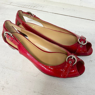 Stuart Weitzman Patent Leather Slip On Peep Toe Cutout Flat Red Women's Size 8 M