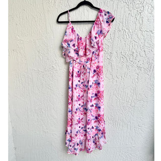 Allison Hi Low Hem Ruffle Floral Print Ophelia Midi Wrap Dress Pink Women's Sz 0