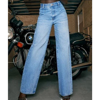 NWT Oh Polly High Rise Rhinestone Cut Out Wide Leg Jeans Denim Blue Women US 6