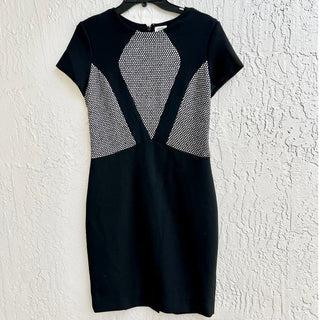 L'Agence Short Sleeve Geometric Sheath Mini Dress Black Women's Size US 8