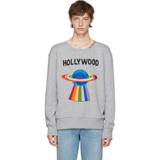 Gucci Hollywood Saturn Long Sleeve Crew Neck Oversized Sweatshirt Gray Size XXL