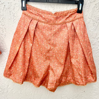 Krewe Du Q Wrap Tie Top & Pleated High Rise Shorts Floral Set Orange Women's XS